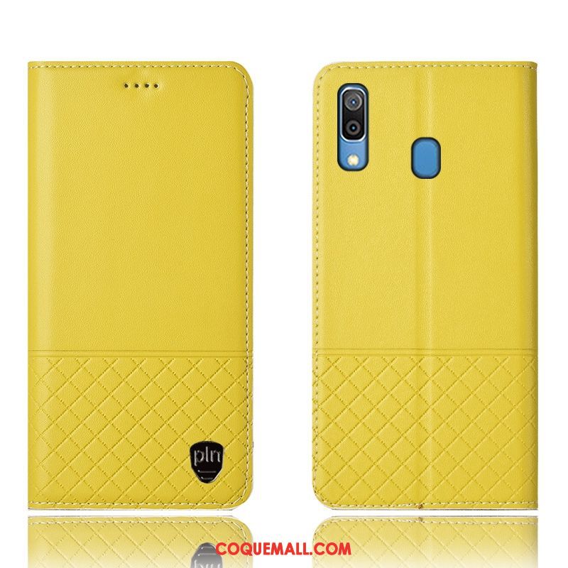 Étui Samsung Galaxy M20 Incassable Protection Plaid, Coque Samsung Galaxy M20 Téléphone Portable En Cuir Beige