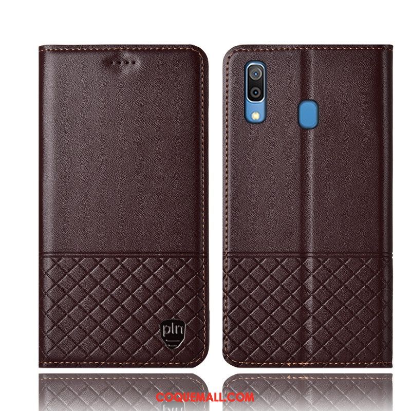 Étui Samsung Galaxy M20 Incassable Protection Plaid, Coque Samsung Galaxy M20 Téléphone Portable En Cuir Beige