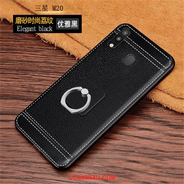 Étui Samsung Galaxy M20 Litchi Cuir Cool, Coque Samsung Galaxy M20 Délavé En Daim Étoile