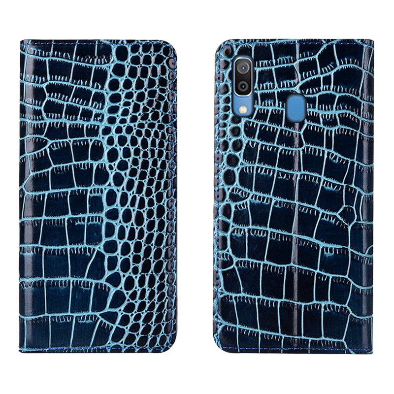 Étui Samsung Galaxy M20 Téléphone Portable Tout Compris Crocodile, Coque Samsung Galaxy M20 Cuir Véritable Protection Braun