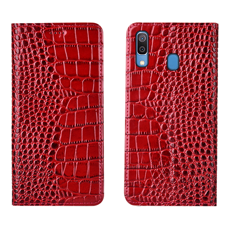 Étui Samsung Galaxy M20 Téléphone Portable Tout Compris Crocodile, Coque Samsung Galaxy M20 Cuir Véritable Protection Braun