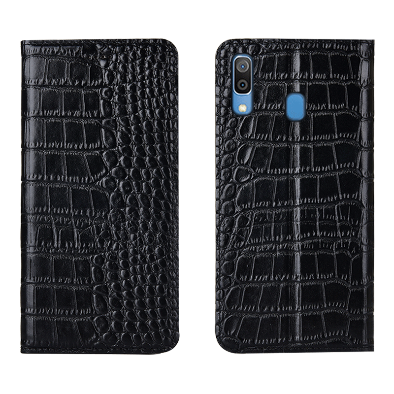 Étui Samsung Galaxy M20 Téléphone Portable Tout Compris Crocodile, Coque Samsung Galaxy M20 Cuir Véritable Protection Braun