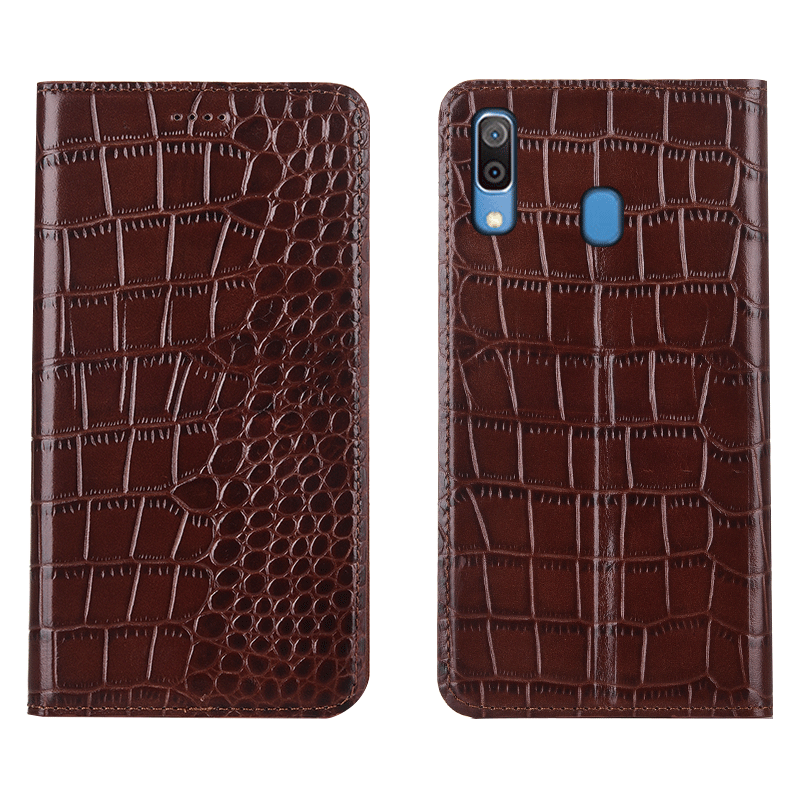 Étui Samsung Galaxy M20 Téléphone Portable Tout Compris Crocodile, Coque Samsung Galaxy M20 Cuir Véritable Protection Braun