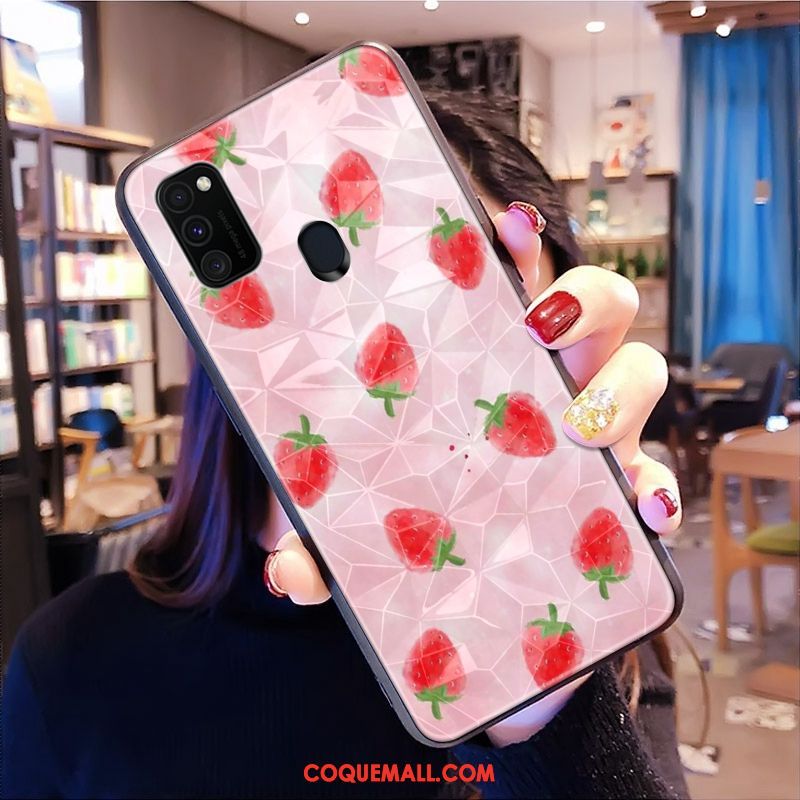 Étui Samsung Galaxy M30s Net Rouge Losange Frais, Coque Samsung Galaxy M30s Modèle Fleurie Petit