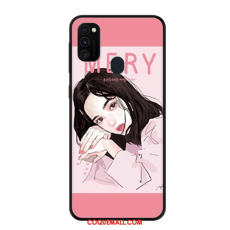 Étui Samsung Galaxy M30s Protection Fluide Doux Rose, Coque Samsung Galaxy M30s Délavé En Daim Net Rouge