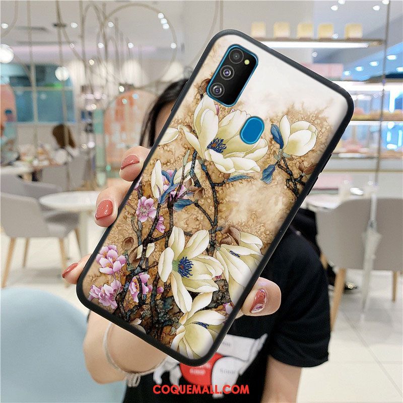 Étui Samsung Galaxy M30s Style Chinois Téléphone Portable Délavé En Daim, Coque Samsung Galaxy M30s Étoile Fluide Doux Beige