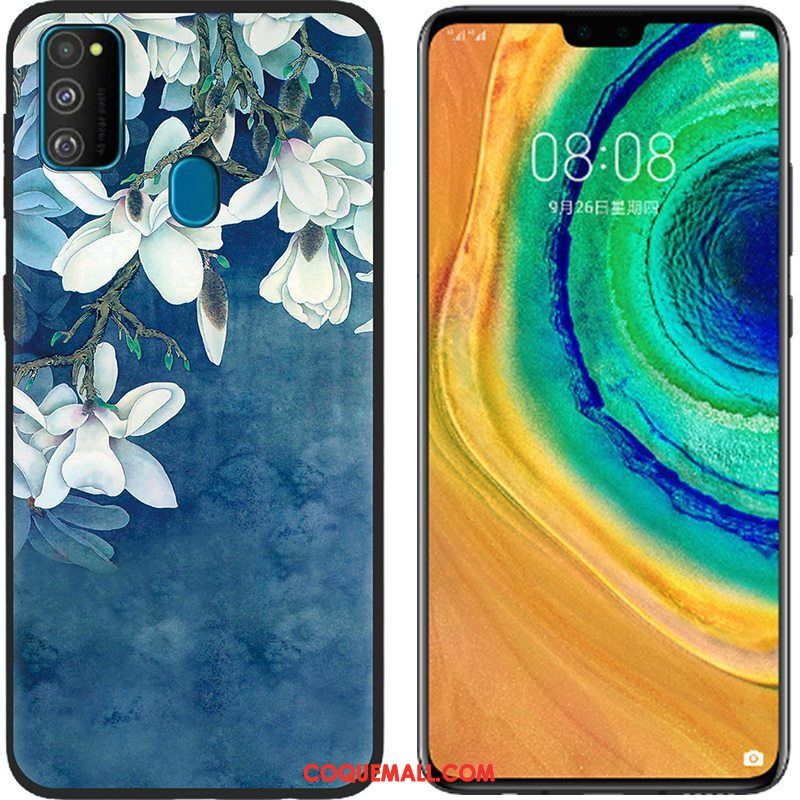 Étui Samsung Galaxy M30s Tissu Rose Peinture, Coque Samsung Galaxy M30s Fluide Doux Téléphone Portable