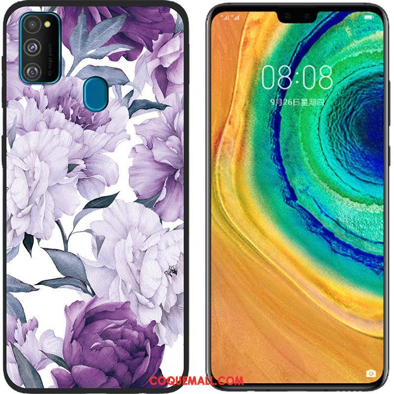 Étui Samsung Galaxy M30s Tissu Rose Peinture, Coque Samsung Galaxy M30s Fluide Doux Téléphone Portable