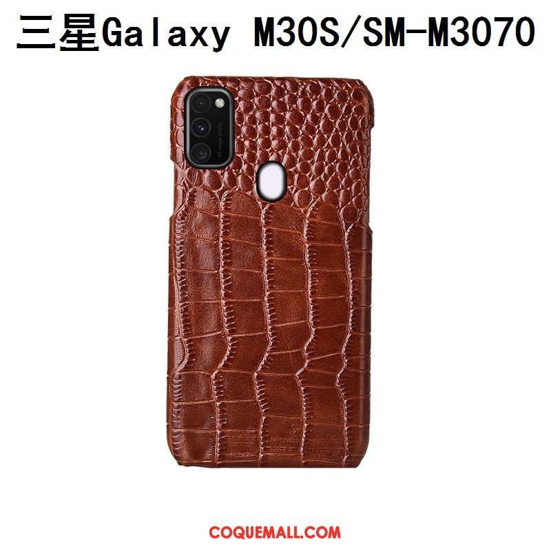 Étui Samsung Galaxy M30s Téléphone Portable Mode Luxe, Coque Samsung Galaxy M30s Protection Cuir Véritable Braun