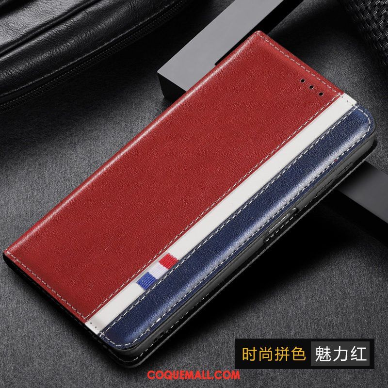 Étui Samsung Galaxy M30s Étoile Cuir Véritable Rouge, Coque Samsung Galaxy M30s Téléphone Portable En Cuir