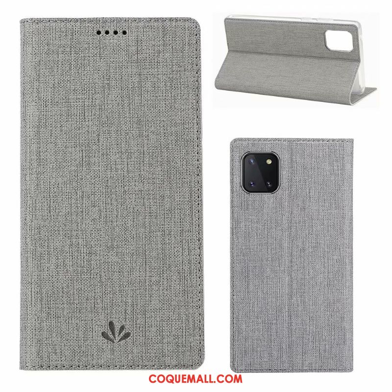 Étui Samsung Galaxy Note 10 Lite Protection Gris Modèle Fleurie, Coque Samsung Galaxy Note 10 Lite Tissu Étoile