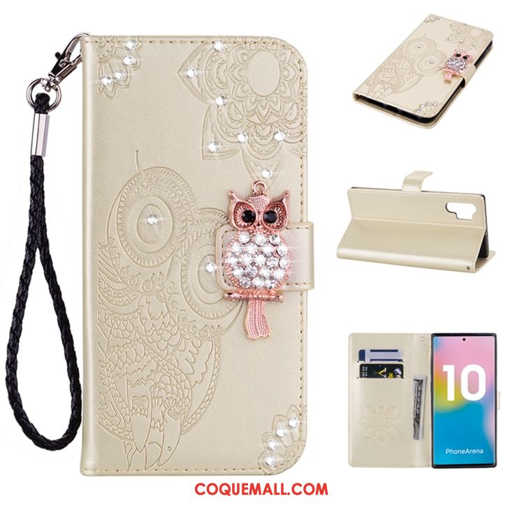 Étui Samsung Galaxy Note 10+ Or En Cuir Étoile, Coque Samsung Galaxy Note 10+ Téléphone Portable