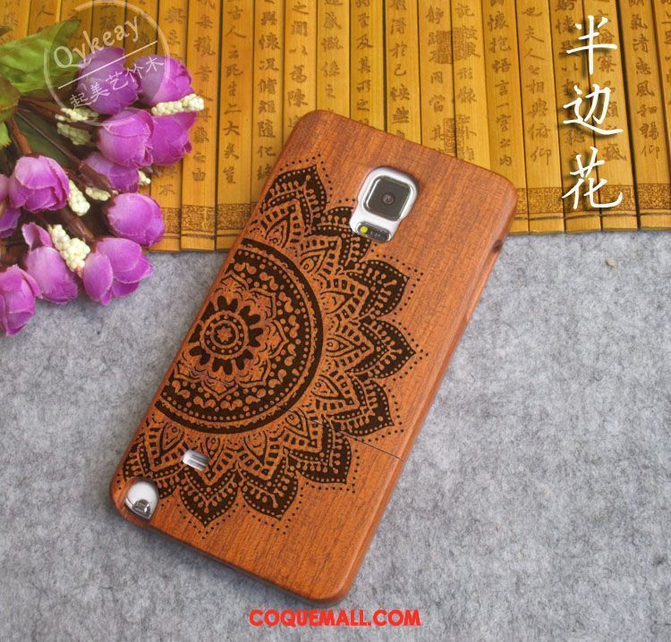 Étui Samsung Galaxy Note 4 Protection Bois Gaufrage, Coque Samsung Galaxy Note 4 Étoile En Bois Braun