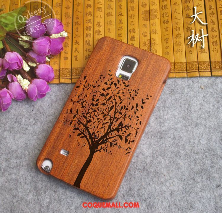 Étui Samsung Galaxy Note 4 Protection Bois Gaufrage, Coque Samsung Galaxy Note 4 Étoile En Bois Braun