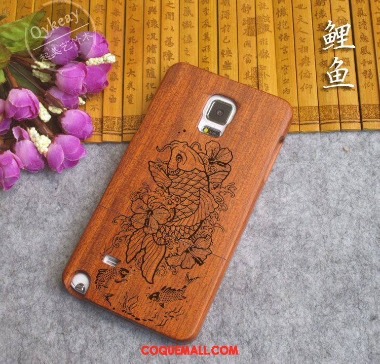 Étui Samsung Galaxy Note 4 Protection Bois Gaufrage, Coque Samsung Galaxy Note 4 Étoile En Bois Braun