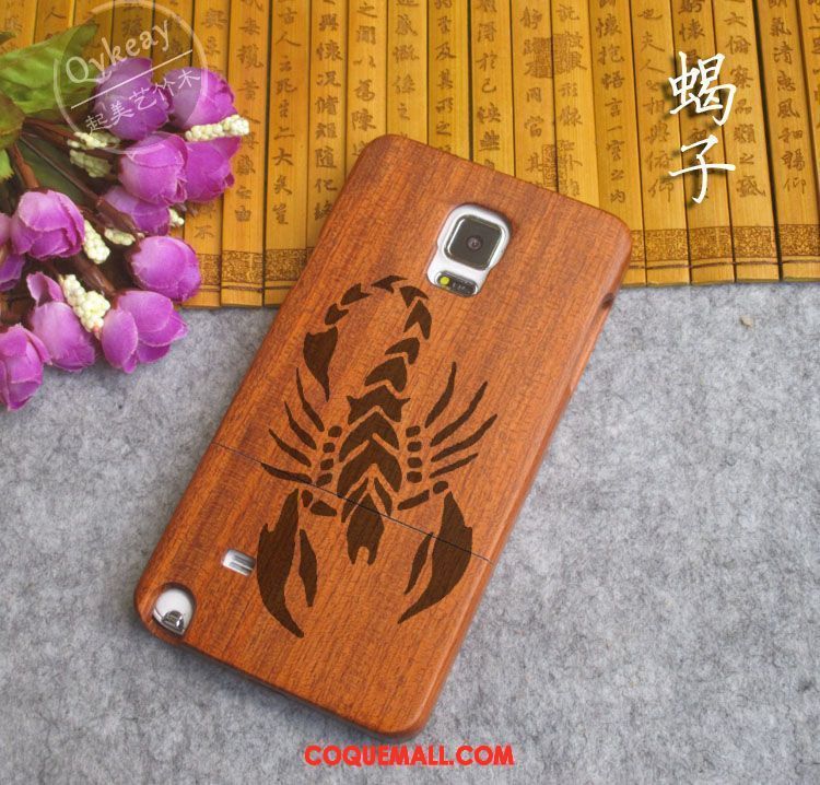 Étui Samsung Galaxy Note 4 Protection Bois Gaufrage, Coque Samsung Galaxy Note 4 Étoile En Bois Braun