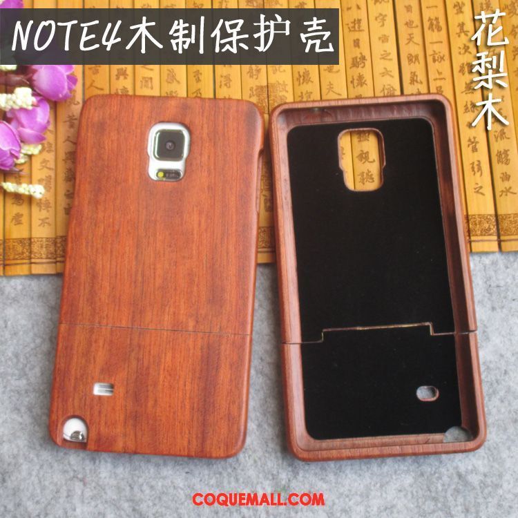 Étui Samsung Galaxy Note 4 Protection Bois Gaufrage, Coque Samsung Galaxy Note 4 Étoile En Bois Braun