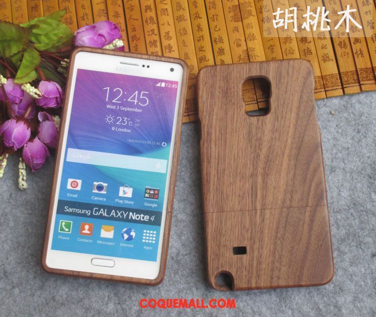 Étui Samsung Galaxy Note 4 Protection Bois Gaufrage, Coque Samsung Galaxy Note 4 Étoile En Bois Braun