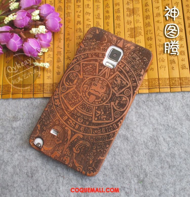 Étui Samsung Galaxy Note 4 Protection Bois Gaufrage, Coque Samsung Galaxy Note 4 Étoile En Bois Braun