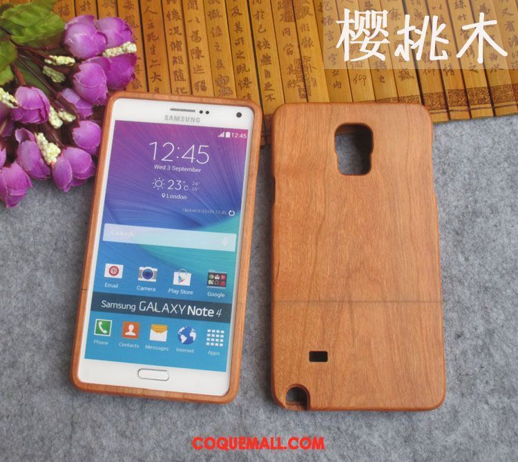 Étui Samsung Galaxy Note 4 Protection Bois Gaufrage, Coque Samsung Galaxy Note 4 Étoile En Bois Braun