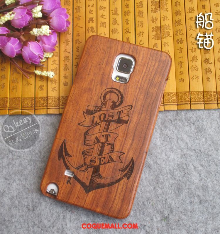 Étui Samsung Galaxy Note 4 Protection Bois Gaufrage, Coque Samsung Galaxy Note 4 Étoile En Bois Braun