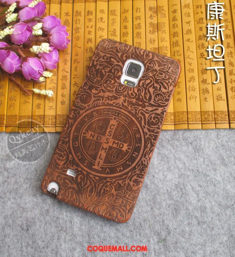 Étui Samsung Galaxy Note 4 Protection Bois Gaufrage, Coque Samsung Galaxy Note 4 Étoile En Bois Braun