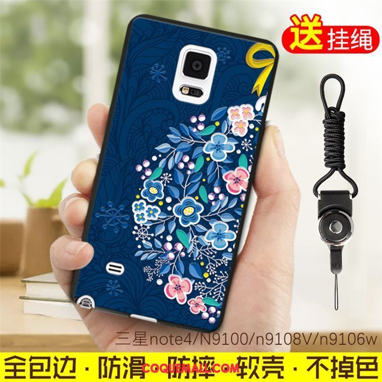 Étui Samsung Galaxy Note 4 Téléphone Portable Silicone Bleu, Coque Samsung Galaxy Note 4 Délavé En Daim Similicuir