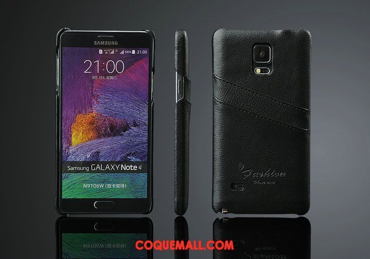 Étui Samsung Galaxy Note 4 Étoile Litchi Cuir Véritable, Coque Samsung Galaxy Note 4 Cuir Couvercle Arrière Braun