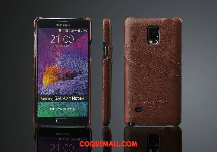 Étui Samsung Galaxy Note 4 Étoile Litchi Cuir Véritable, Coque Samsung Galaxy Note 4 Cuir Couvercle Arrière Braun