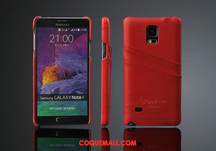 Étui Samsung Galaxy Note 4 Étoile Litchi Cuir Véritable, Coque Samsung Galaxy Note 4 Cuir Couvercle Arrière Braun