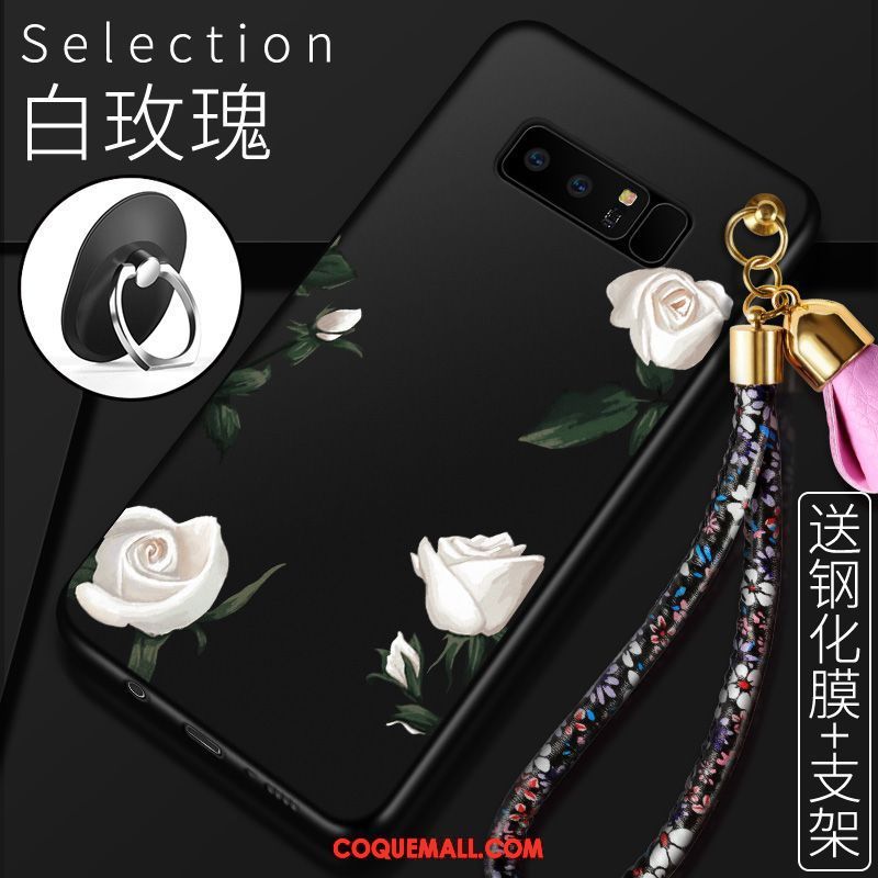 Étui Samsung Galaxy Note 8 Noir Dessin Animé Fleur, Coque Samsung Galaxy Note 8 Silicone Étoile