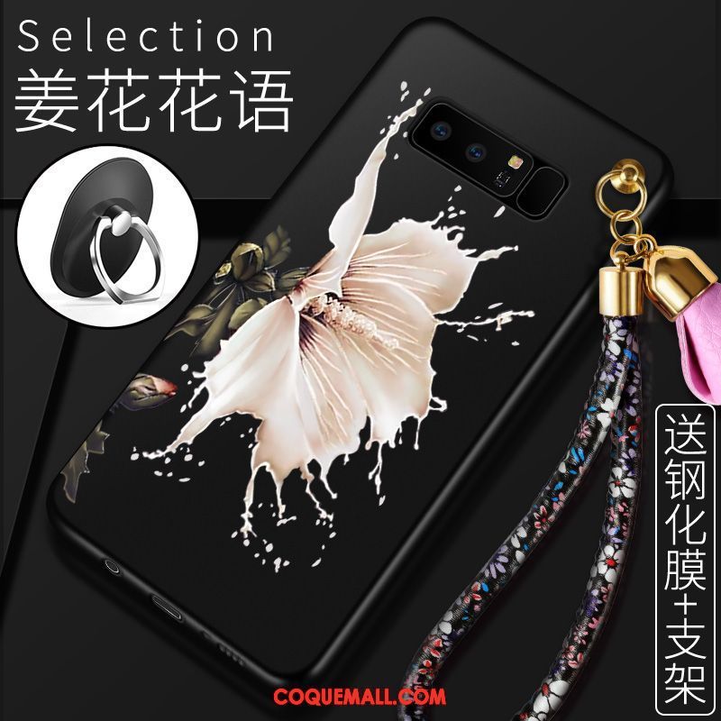 Étui Samsung Galaxy Note 8 Noir Dessin Animé Fleur, Coque Samsung Galaxy Note 8 Silicone Étoile