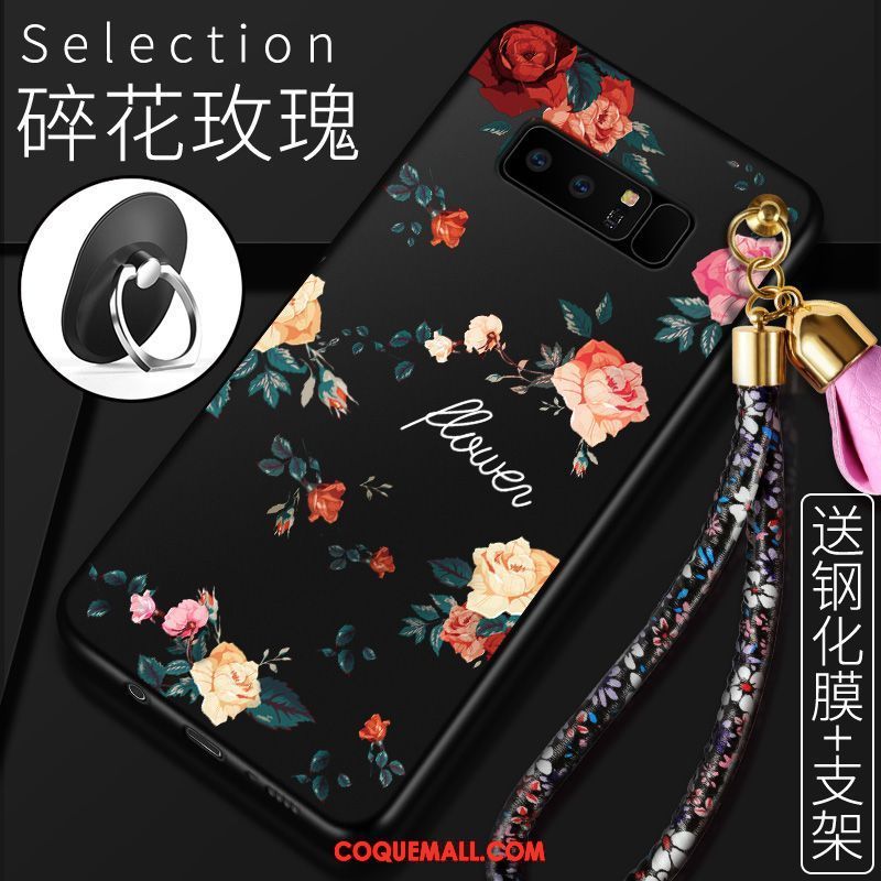 Étui Samsung Galaxy Note 8 Noir Dessin Animé Fleur, Coque Samsung Galaxy Note 8 Silicone Étoile