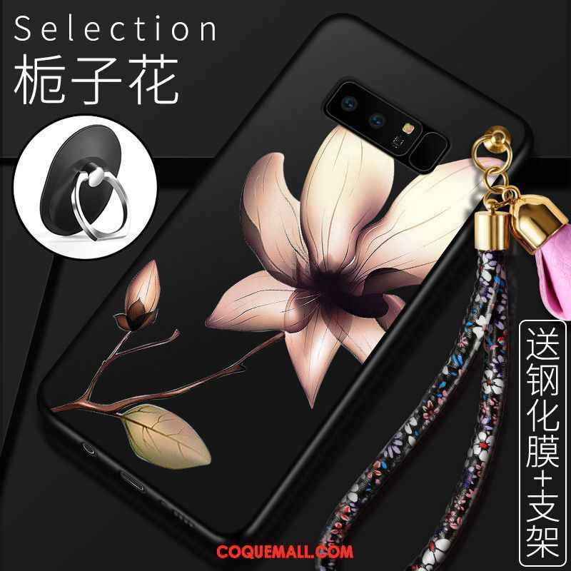 Étui Samsung Galaxy Note 8 Noir Dessin Animé Fleur, Coque Samsung Galaxy Note 8 Silicone Étoile