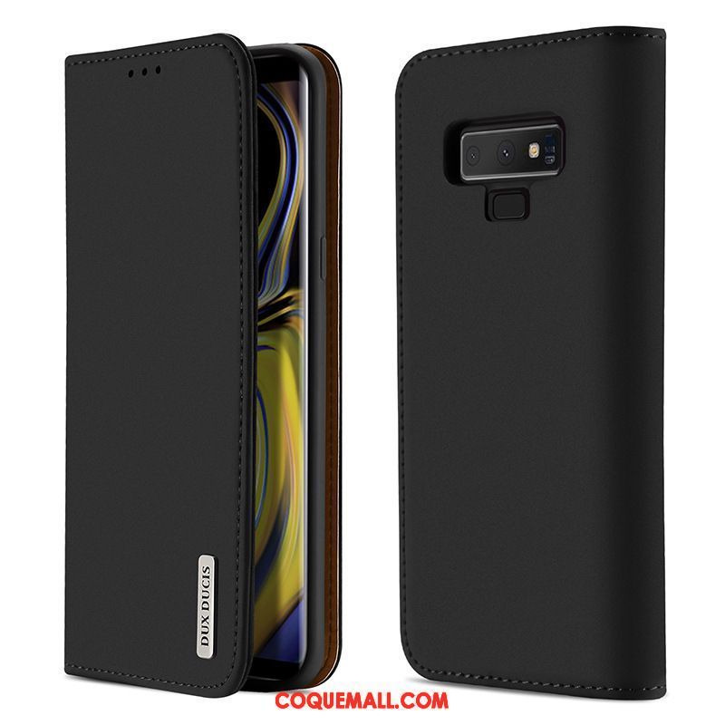 Étui Samsung Galaxy Note 9 Clamshell Étoile Cuir Véritable, Coque Samsung Galaxy Note 9 Téléphone Portable Noir