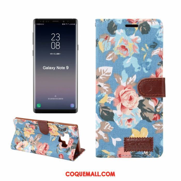 Étui Samsung Galaxy Note 9 Fleur Tissu Étoile, Coque Samsung Galaxy Note 9 Noir Étui En Cuir