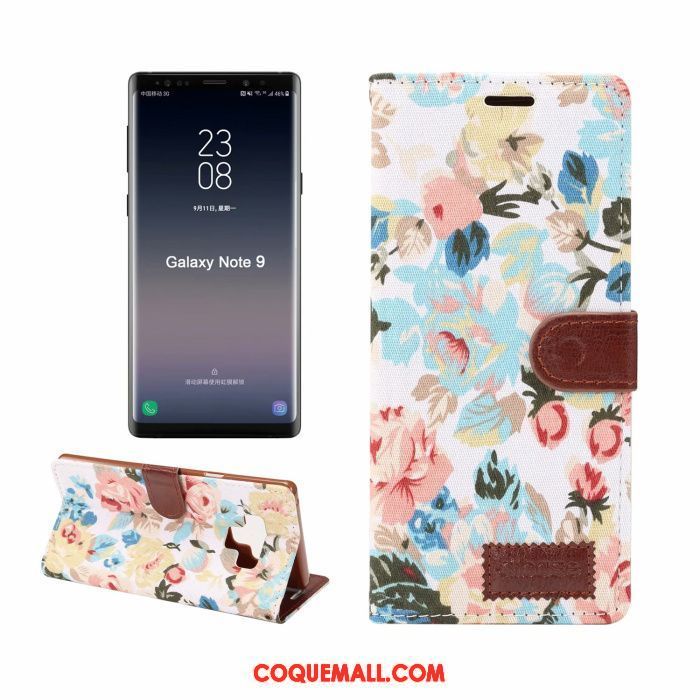 Étui Samsung Galaxy Note 9 Fleur Tissu Étoile, Coque Samsung Galaxy Note 9 Noir Étui En Cuir