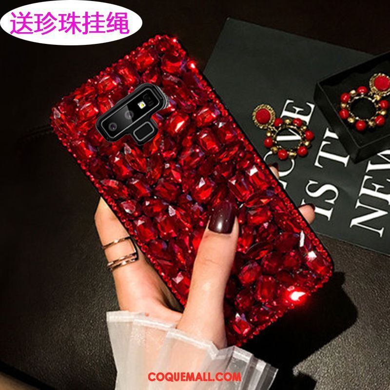 Étui Samsung Galaxy Note 9 Protection Étoile Strass, Coque Samsung Galaxy Note 9 Rose Net Rouge