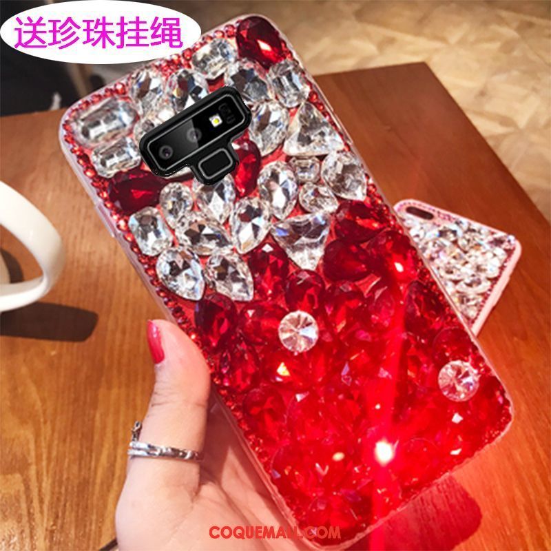 Étui Samsung Galaxy Note 9 Protection Étoile Strass, Coque Samsung Galaxy Note 9 Rose Net Rouge