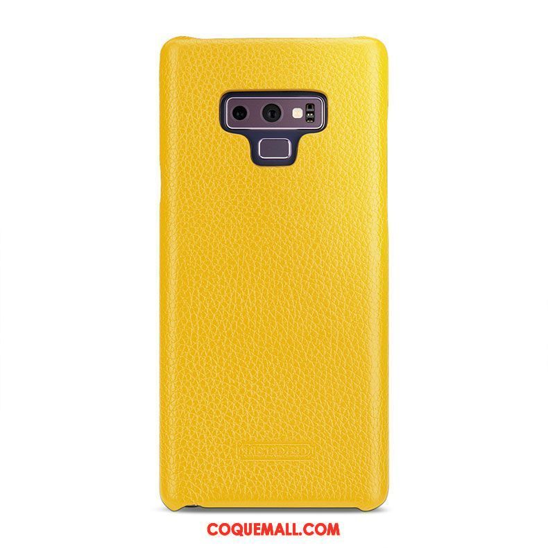 Étui Samsung Galaxy Note 9 Protection Étoile Téléphone Portable, Coque Samsung Galaxy Note 9 Cuir Véritable Jaune