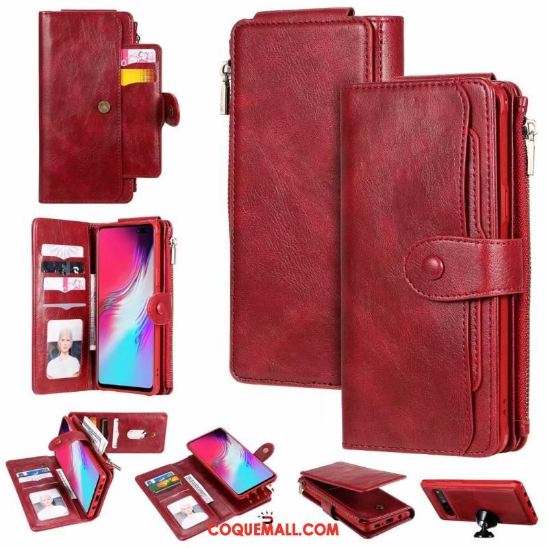 Étui Samsung Galaxy S10 5g Téléphone Portable Étoile En Cuir, Coque Samsung Galaxy S10 5g Rouge Protection