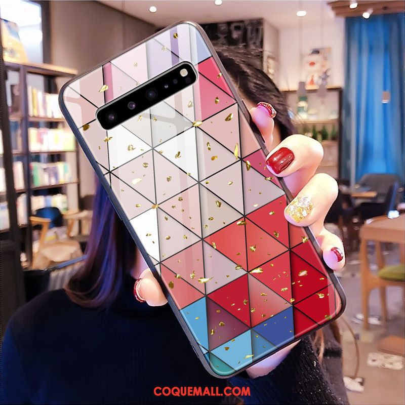 Étui Samsung Galaxy S10 5g Verre Cœur Or, Coque Samsung Galaxy S10 5g Net Rouge Étoile