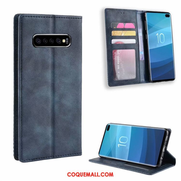 Étui Samsung Galaxy S10 Bleu Vintage Protection, Coque Samsung Galaxy S10 Modèle Fleurie Business