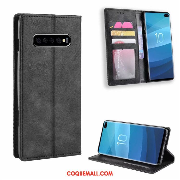 Étui Samsung Galaxy S10 Bleu Vintage Protection, Coque Samsung Galaxy S10 Modèle Fleurie Business