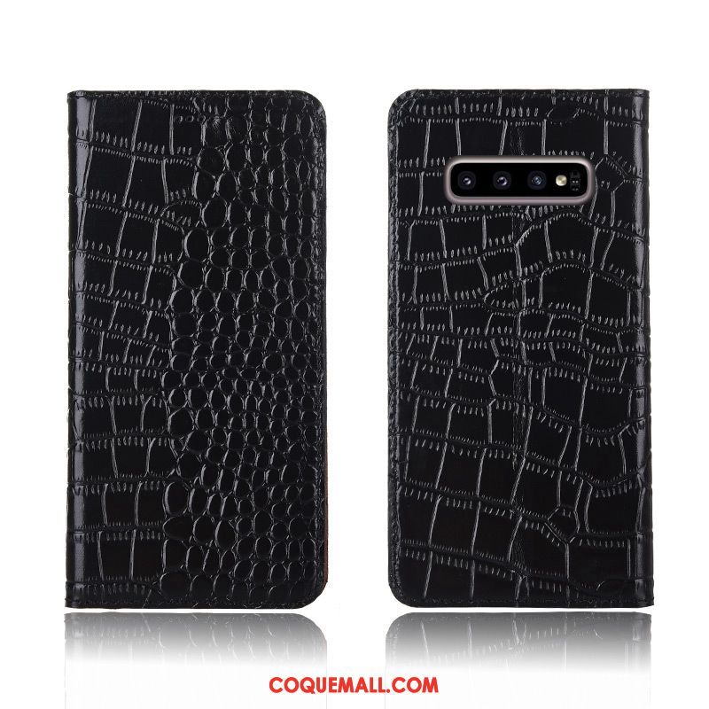 Étui Samsung Galaxy S10+ Crocodile Fluide Doux Clamshell, Coque Samsung Galaxy S10+ Cuir Véritable Étoile