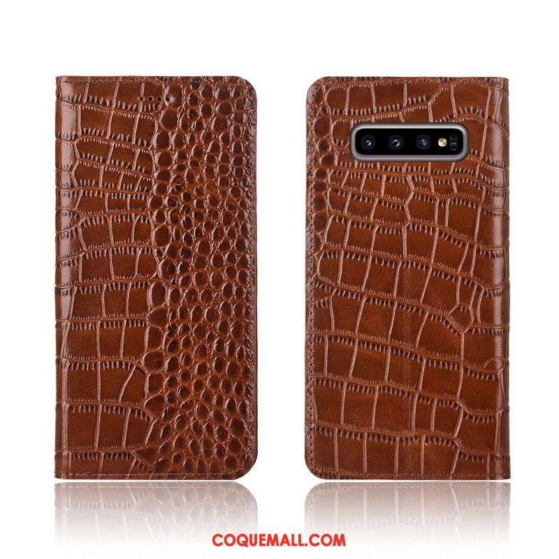 Étui Samsung Galaxy S10+ Crocodile Fluide Doux Clamshell, Coque Samsung Galaxy S10+ Cuir Véritable Étoile