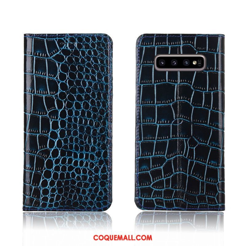 Étui Samsung Galaxy S10+ Crocodile Fluide Doux Clamshell, Coque Samsung Galaxy S10+ Cuir Véritable Étoile