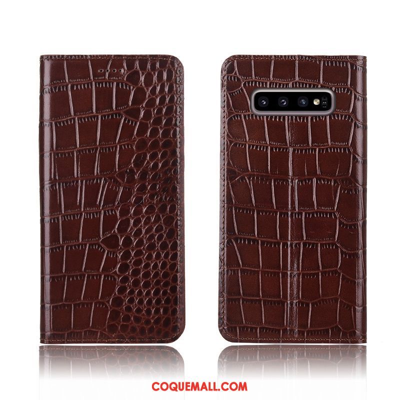 Étui Samsung Galaxy S10+ Crocodile Fluide Doux Clamshell, Coque Samsung Galaxy S10+ Cuir Véritable Étoile