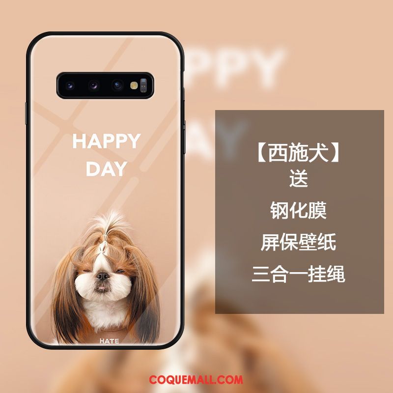 Étui Samsung Galaxy S10 Créatif Mode Dessin Animé, Coque Samsung Galaxy S10 Charmant Ornements Suspendus Beige