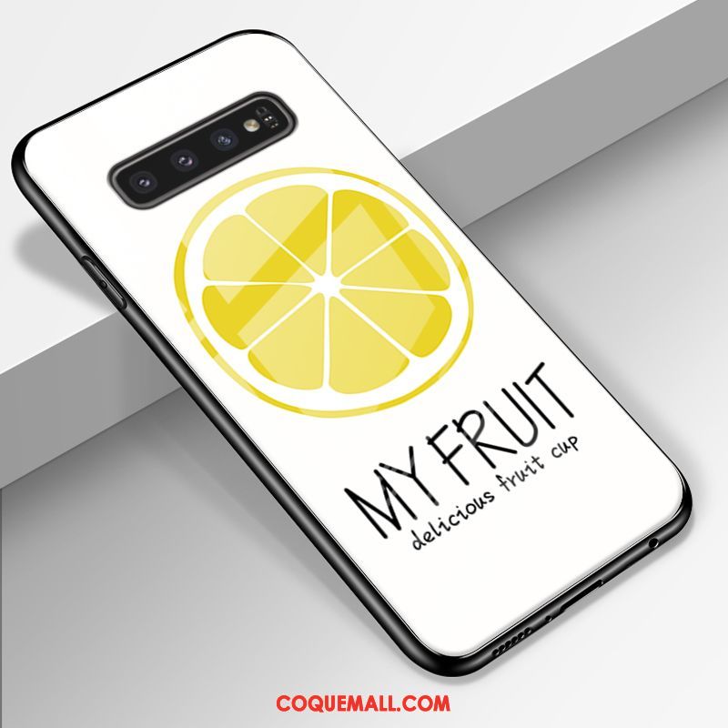 Étui Samsung Galaxy S10+ Fluide Doux Jaune Créatif, Coque Samsung Galaxy S10+ Verre Tendance